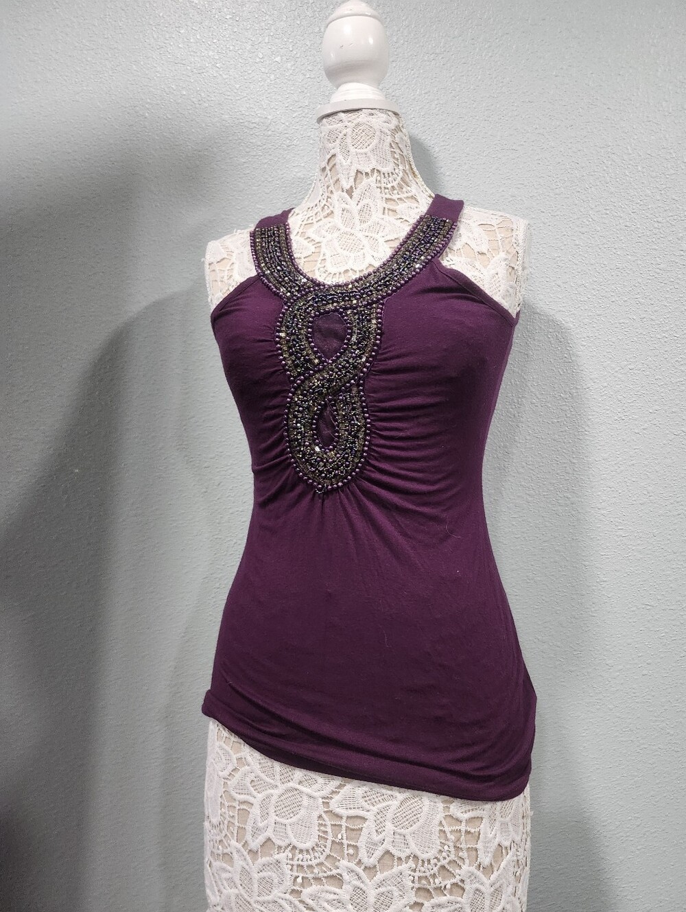 Y2k Studio Y Maurices Purple Beaded Neckline Tank Size Xs